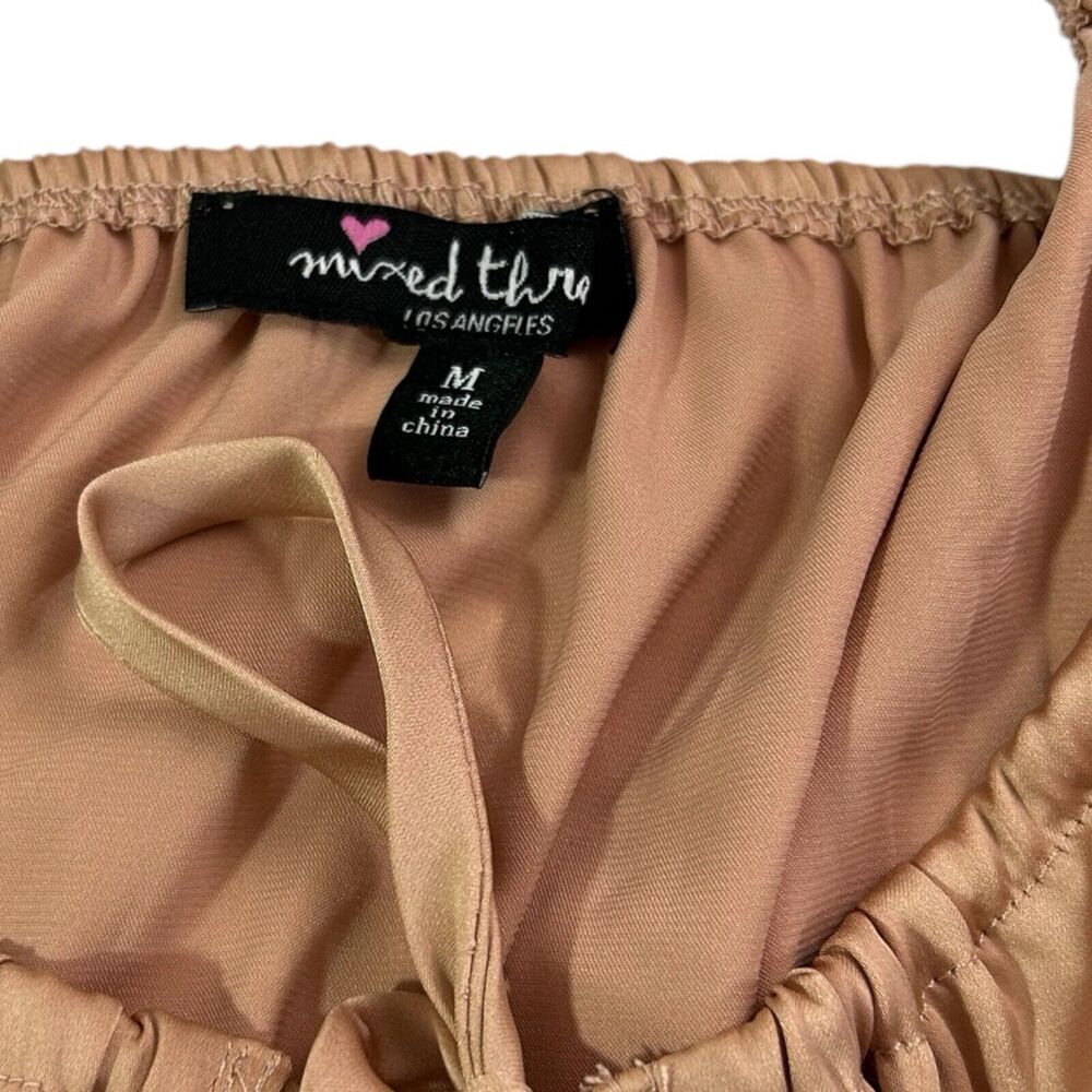 Coquette Ruched Tie Front Crop Top Long Sleeve Beige Brown Sz M MilkMaid Cottage - Picture 6 of 7